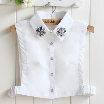 Korean Cotton Fake Collar Women Silver Beaded Removalbe False Collar Blouse Rhinestone Faux Cols Female Detachable Collar