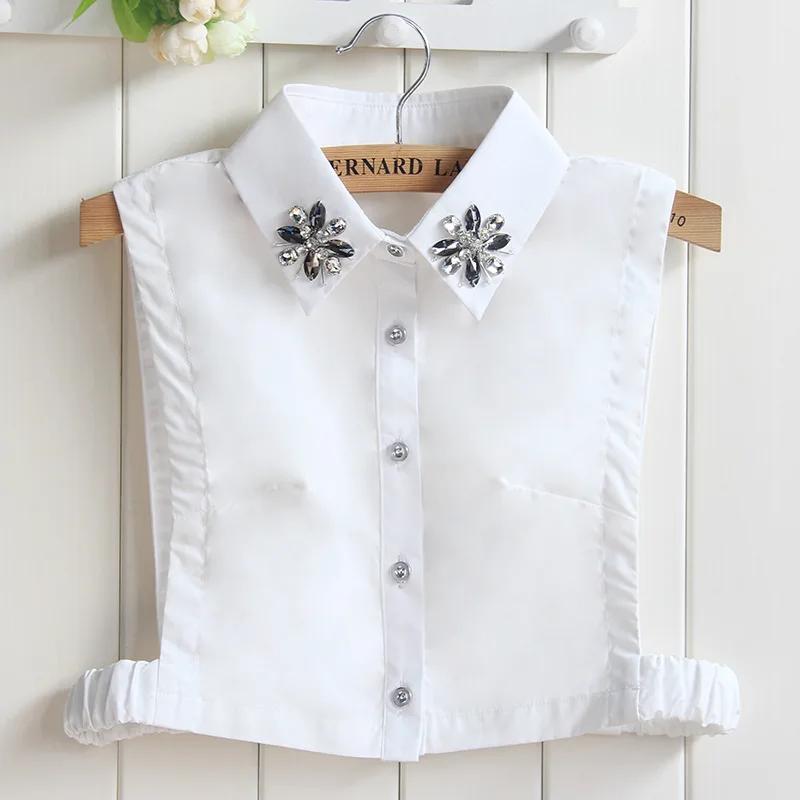 Colletto Falso in Cotone Coreano da Donna Argento Perline Rimovibile Colletto Falso Camicetta Strass Falsi Colletti Femminili Colletto Staccabile