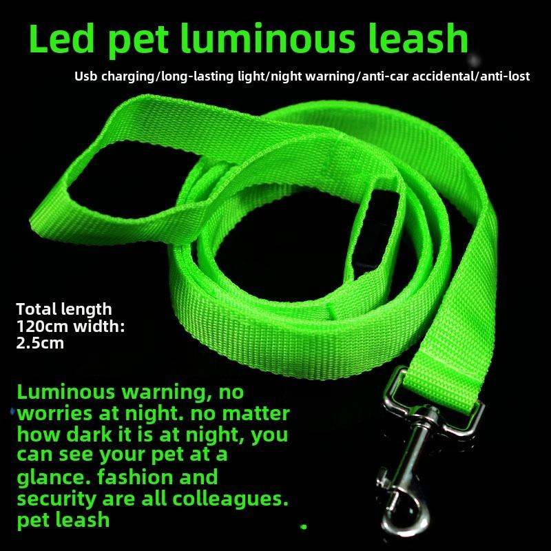 Adjustable Comfortable Durable Polyester LED Dog Leash Rechargeable Flashing Light Pet Rope Sustainable Fashionable Glow Dark