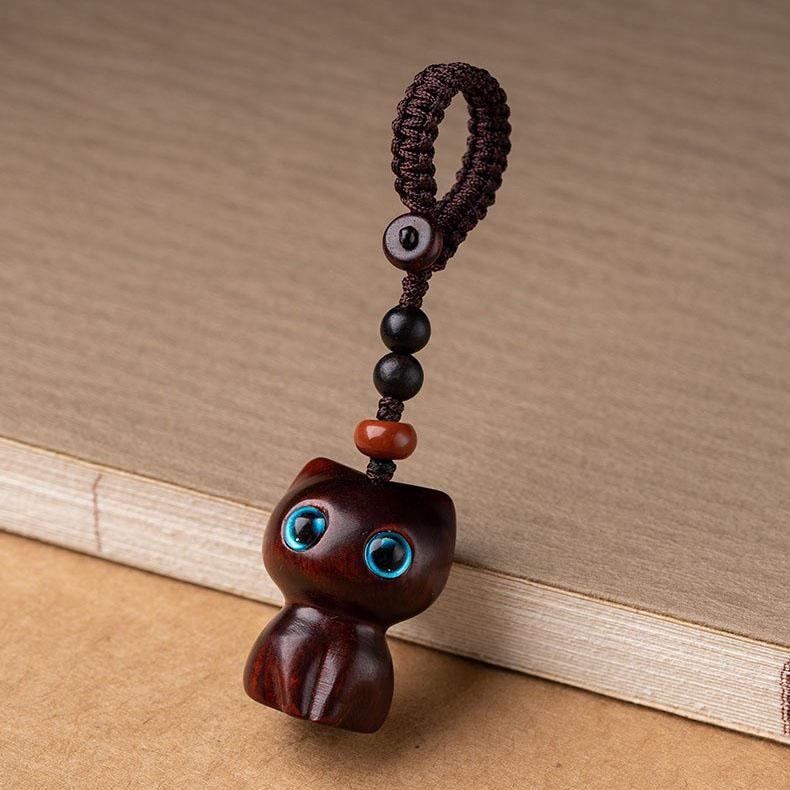 Purple Ebony Cute Wealth Attracting Cat Car Keychain Pendant Antique Style Pendant Mobile Phone Handmade High-end Hanging Accessory