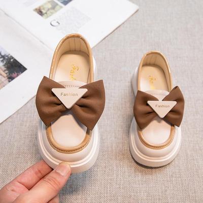 Spring and Autumn Fashion Princess Casual Leather Shoes with Bow Children's Round Toe Spring Non-slip Children's Fashion Loafers Shiny Leather Shoes