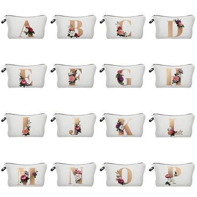 Práctico bolso multiusos ligero resistente al desgaste con estampado de flores y letras con cremallera para lápices