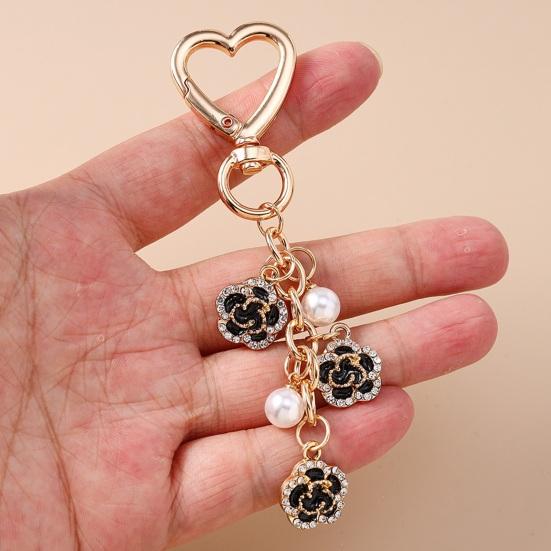 Keychain Pendant Rhinestones Inlaid Flower Imitation Pearls Charm Key Chain Zinc Alloy Key Ring Backpack Accessory