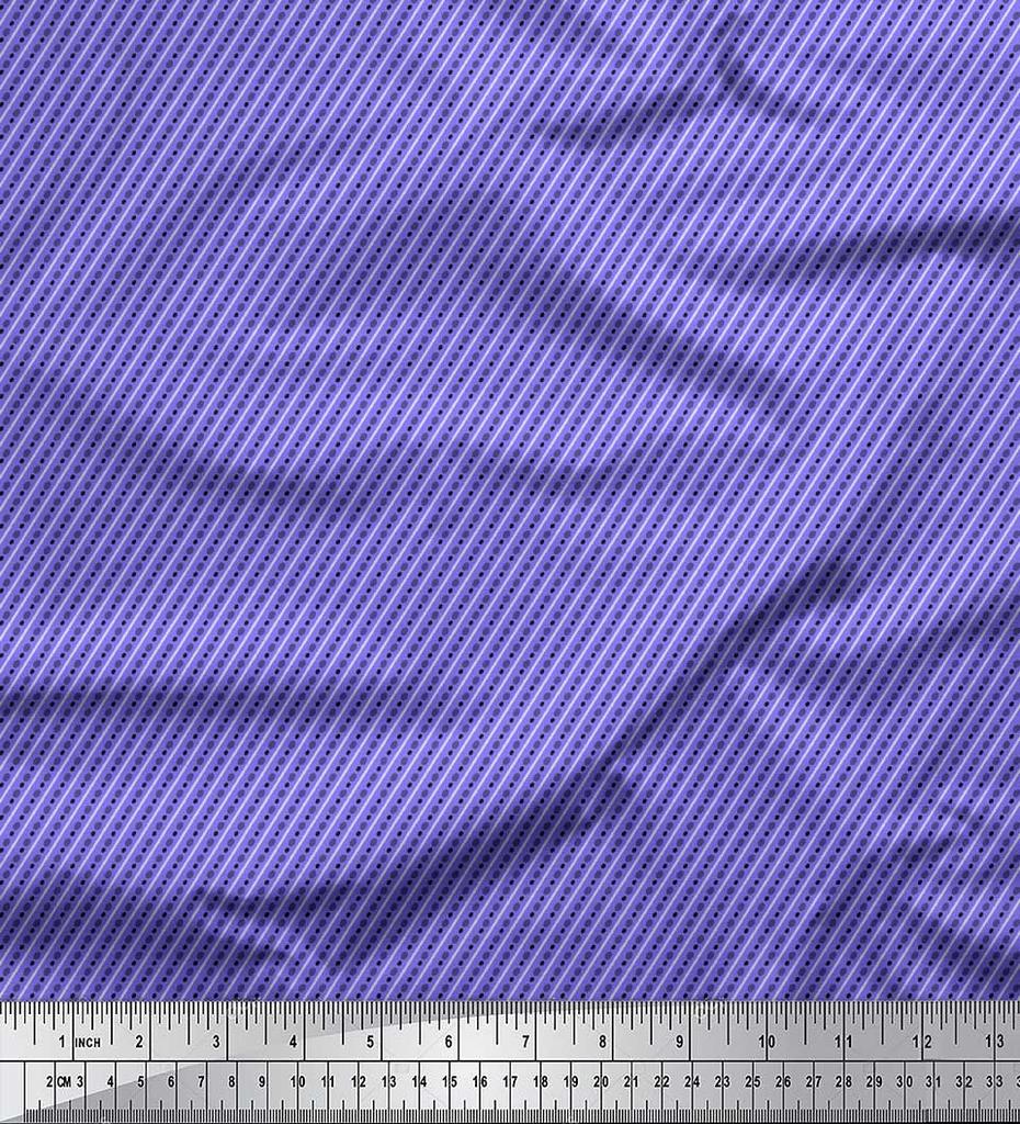 Soimoi Purple Poly Crepe Fabric Diagonal Stripe & Dots Print Fabric by the Metre 42 Inch