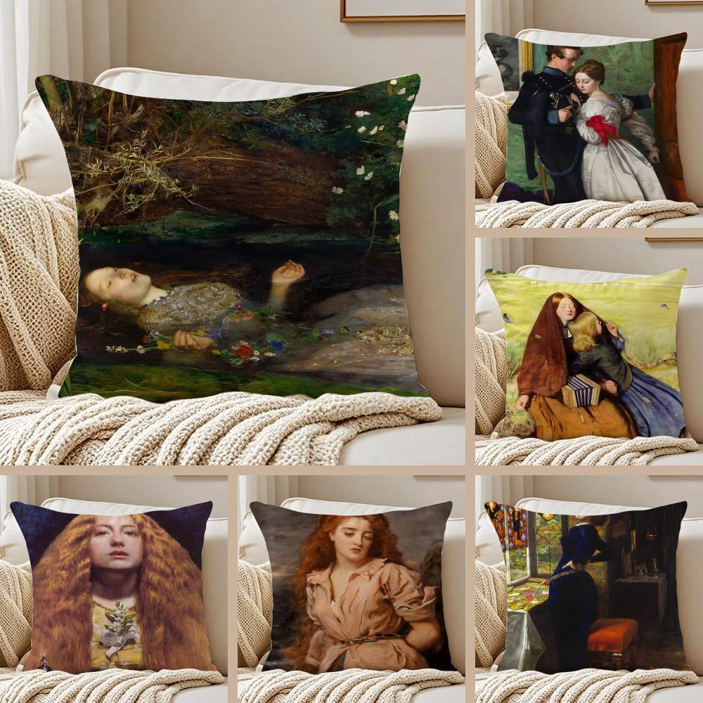 classical JJohn Everett Millais Cushion Cover Pillowcase Antidustmite Invisible Zipper Short Plush Sofa Cushion