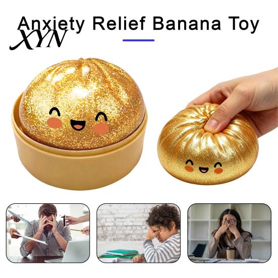 Soft Tactile Toy Steamed Bun Stress Ball, TPR Dumpling Squeeze Hand Therapy with Mini Inside, Slow Rising Fidget for Adults Relaxation