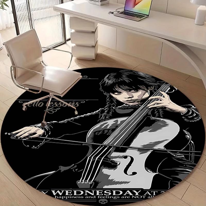 1pc Addams Family Wednesday3 Design Printed Area Round Carpet for Bedroom Living Room Home Decor Rugs Mat Non Slip Mat Rug for Bedside