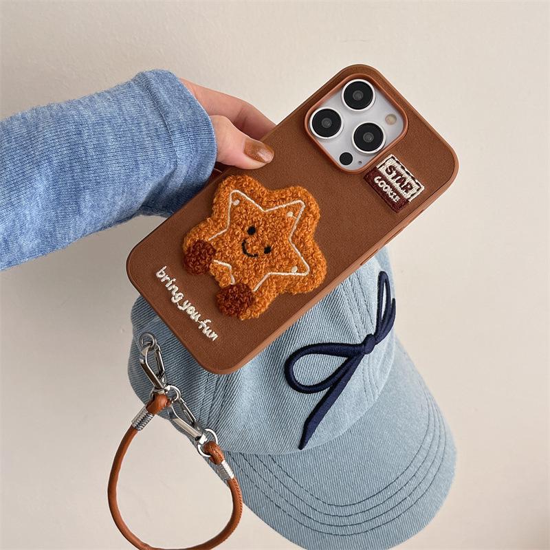 Embroidered Plush Star Case for iPhone 17/16 Pro Max/15/14 - Brown, Autumn/Winter Edition