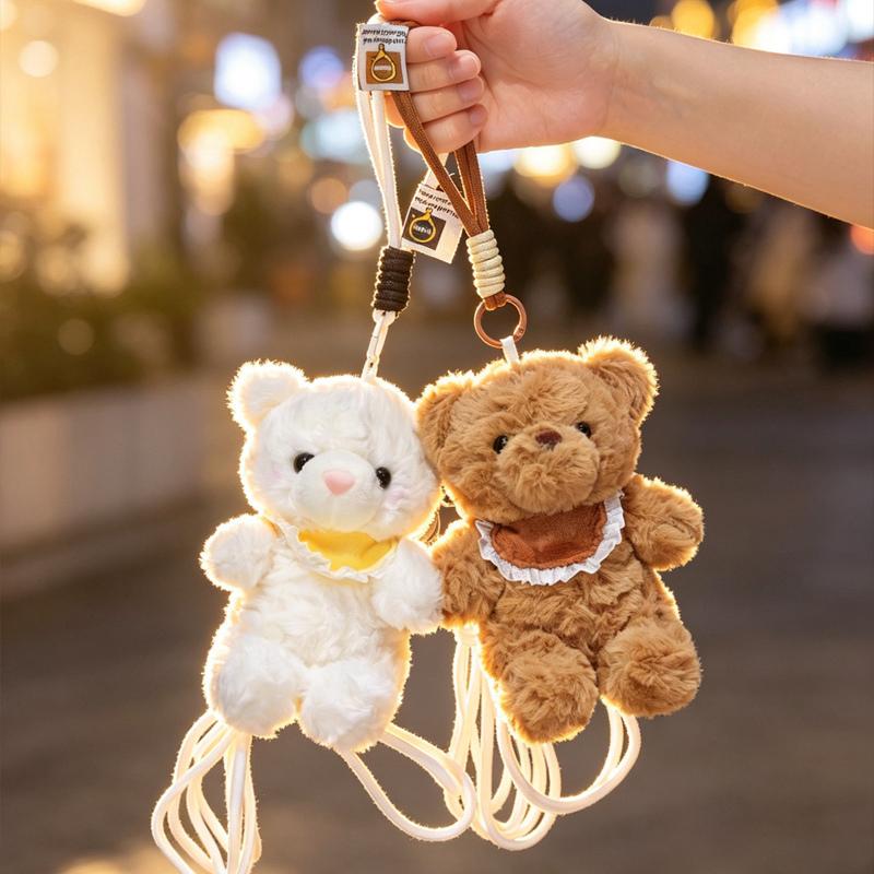 15Cm Cartoon Animals Plush Pendant  Cross Body Phone Support Plushie Stuffed Rabbit Lamb Bear Penguin Small Plushie Gift