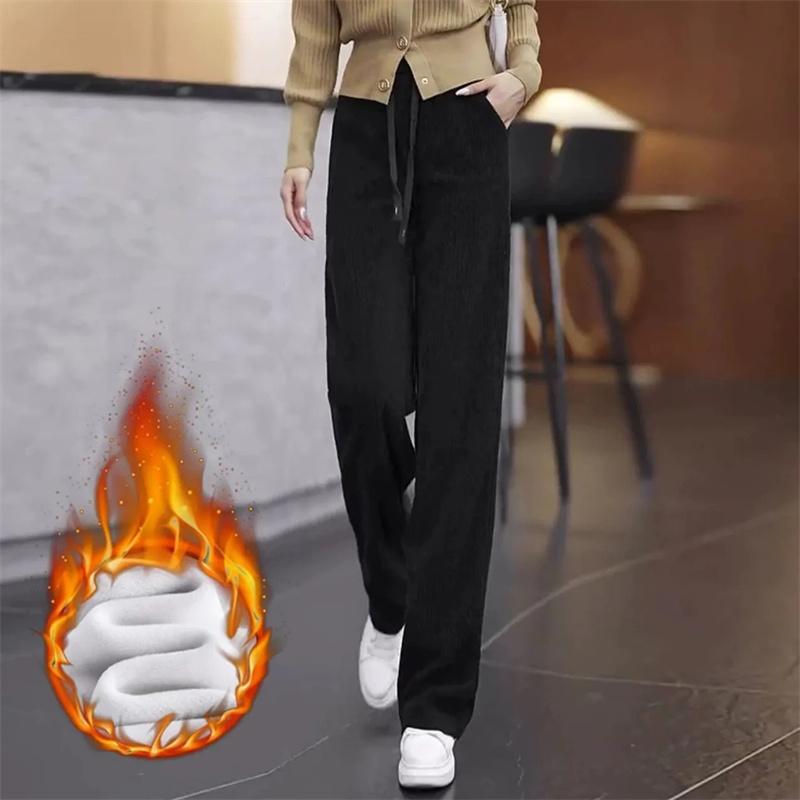 Samt Gepolsterte Lässige Hosen Damen Herbst Winter Hohe Taille Cordhosen Damen Große Größen Gerade Hosen Damen