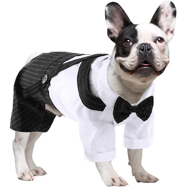 ASENKU Cute Dog Tuxedo for Small Dogs, Handsome Tuxedo for Dogs with Black Bow Tie for Party Birthday Wedding, Beautiful Dog Outfit for Frenchie, Small чёрный