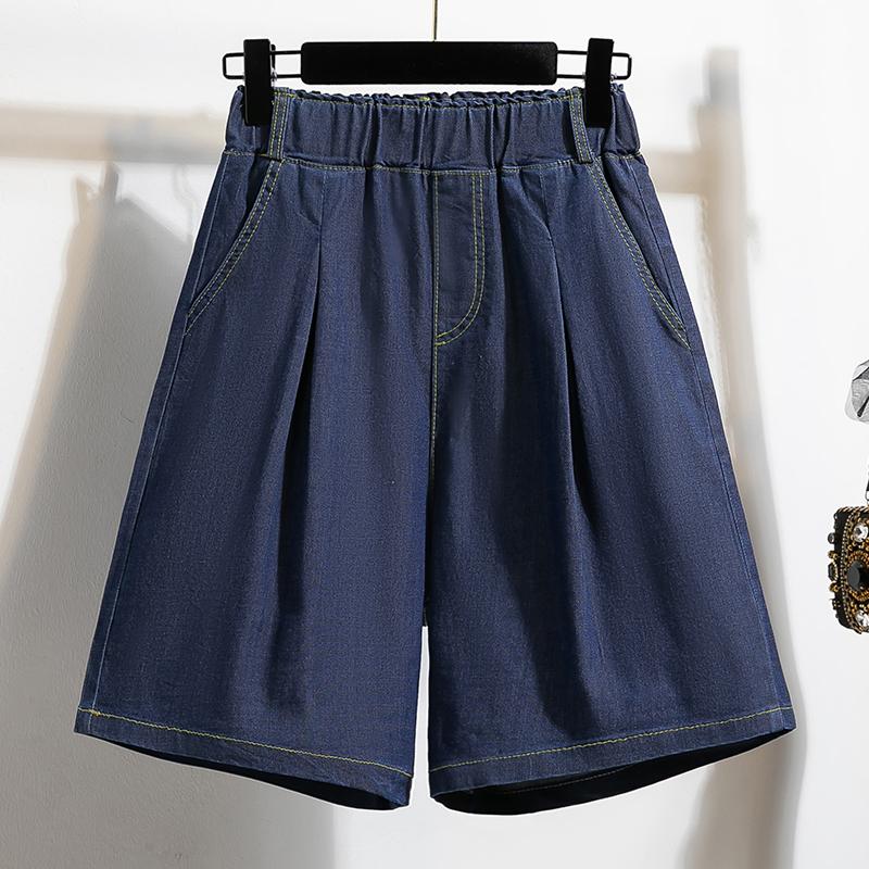 

DIMANAF 2026 New Plus Size Women Jeans Pants Denim Loose Casual Elastic Waist Fashion Lady Clothing Summer Shorts S темно-синього кольору