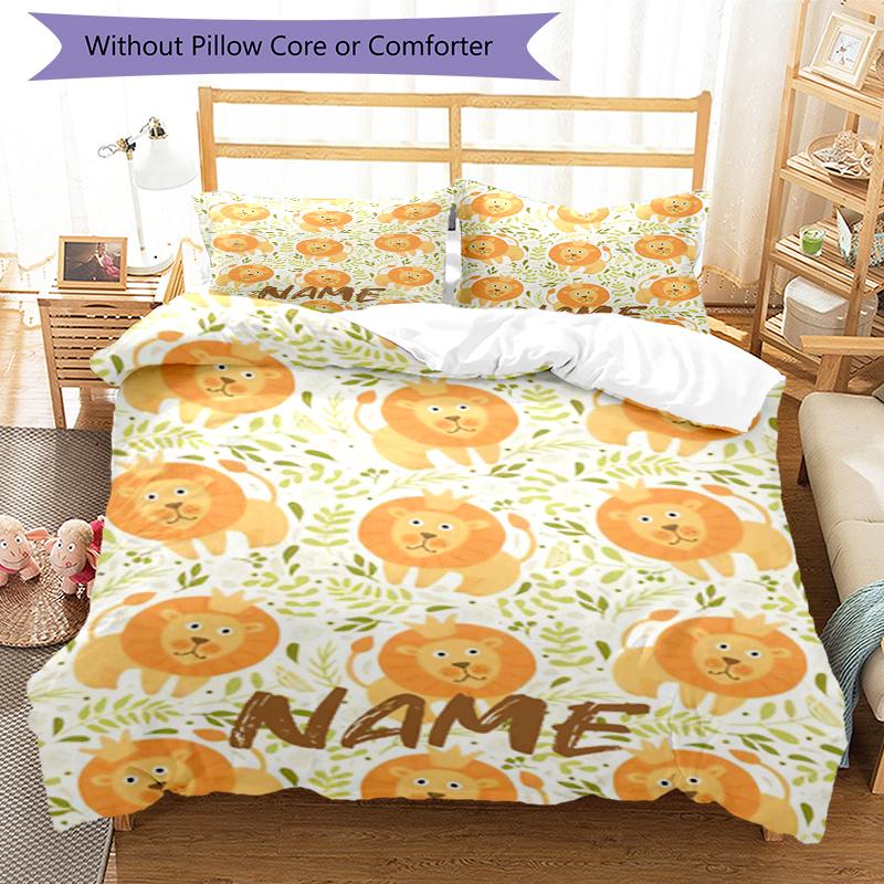 3pcs Custom Name Lion Bedding Set Duvet Cover Closure Includes 1 Duvet Cover & 2 Pillowcases, Soft and Comfortable for All Seasons.