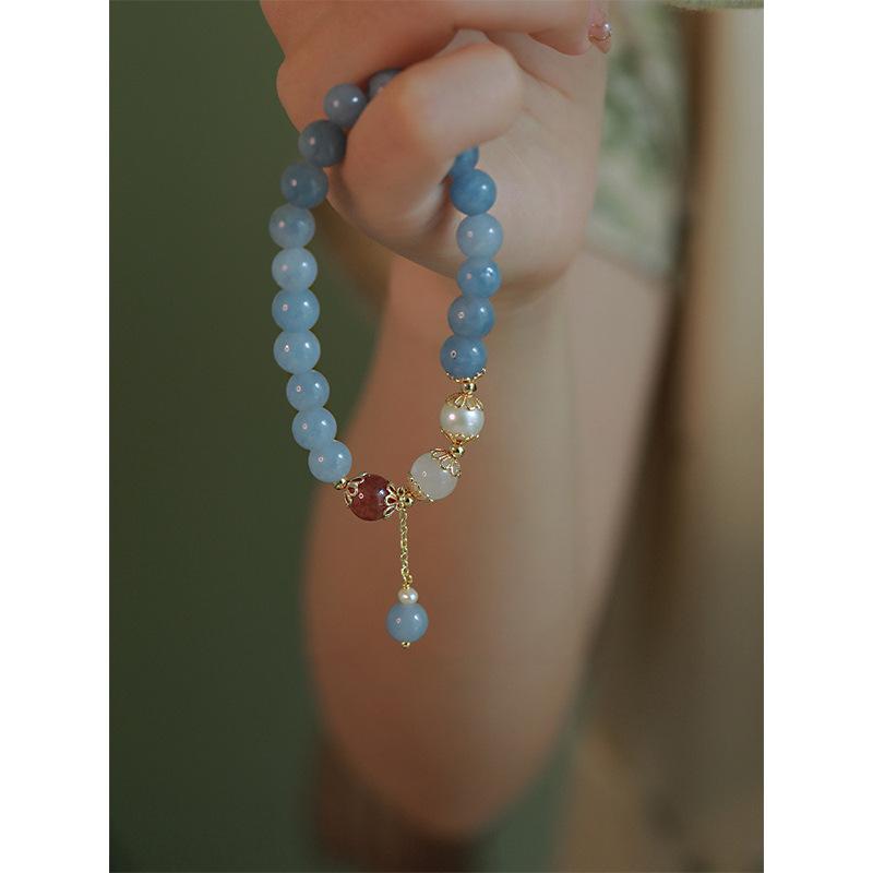 Ozean Mond Meerblau Chalcedon Armband Damen Vintage Light Luxury Nische Mode Mondstein Perlenarmband