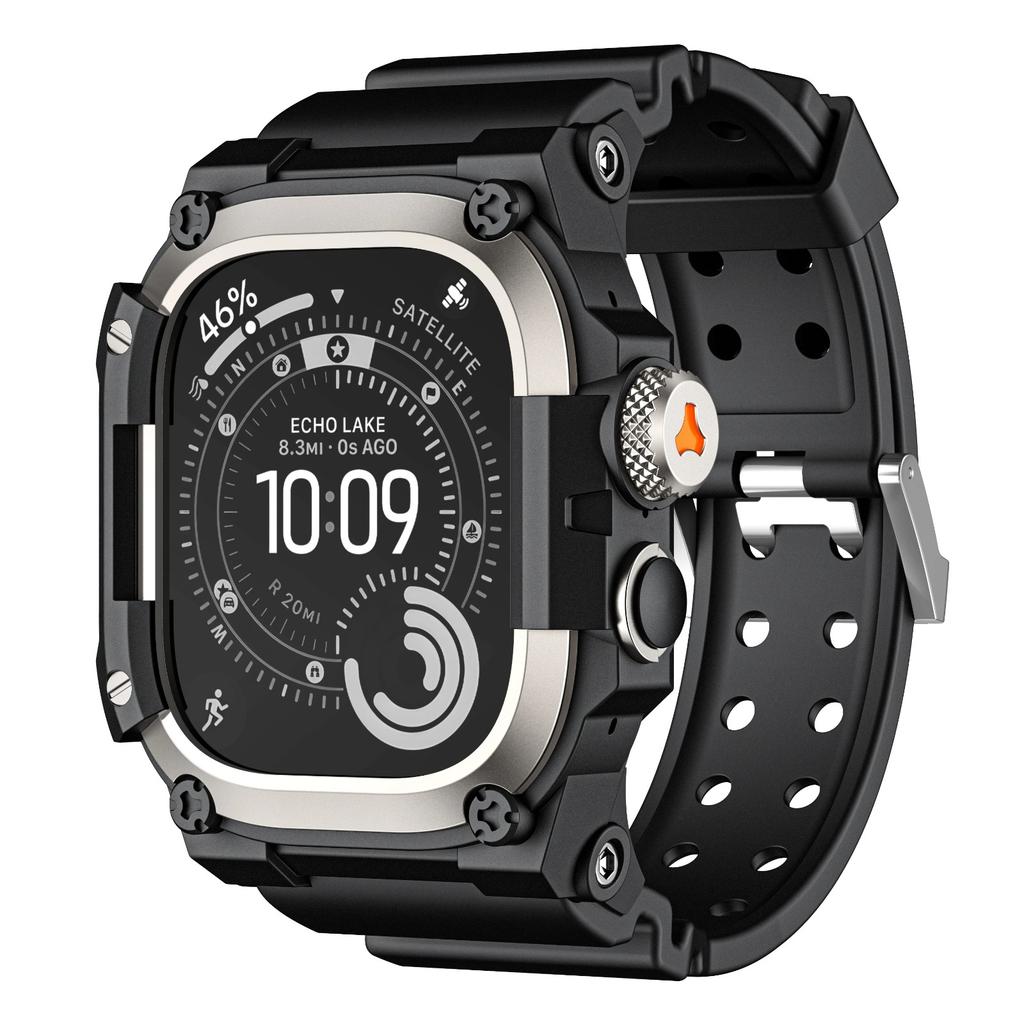 Robustes Integrationsband mit Hülle für Apple Watch Ultra 3/2/1 49mm Sport-Silikonarmband mit Metall-Stoßfängerabdeckung für iWatch Ultra