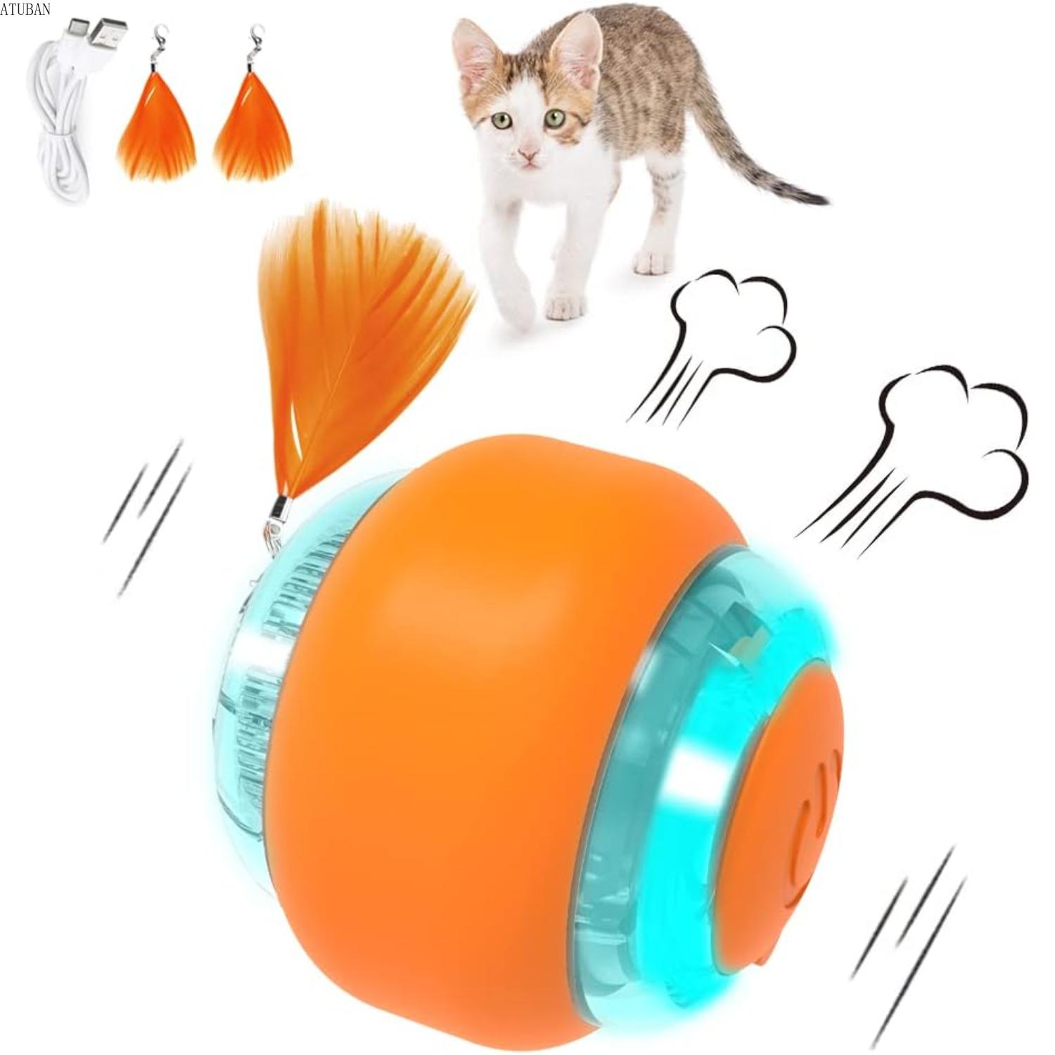

ATUBAN Moving Cat Toy Ball,Motion Activated Cat Toy for Indoor Cat,Interactive Cat Ball,Smart Cat Toy for Exercise Entertainment оранжевый