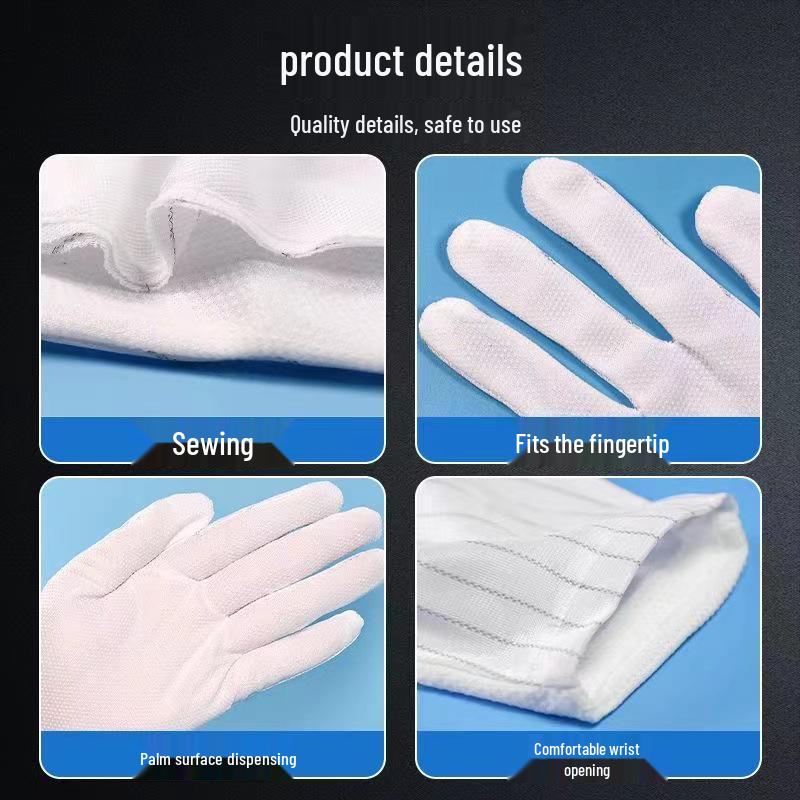 Anti-static Five-Finger Adhesive Non-slip Dust-free Striped Workshop Gloves with Thick Dot Coating