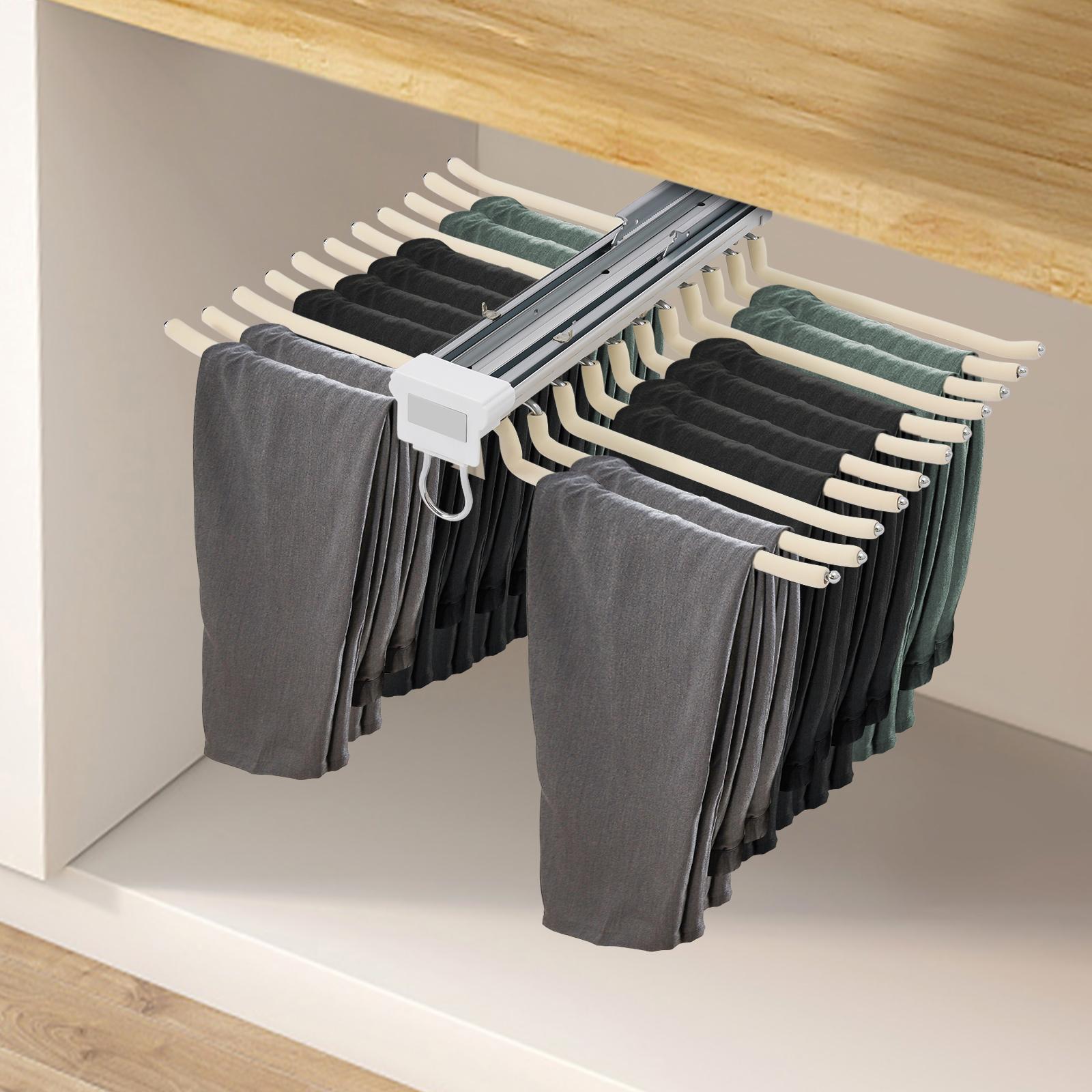 

Beige Closet Pant Rack, 22-Rod Hanging Organizer, Top-Mounted Space Saving Pull Out Trousers Storage Rack, 23.15x18.03 Inch бежевый