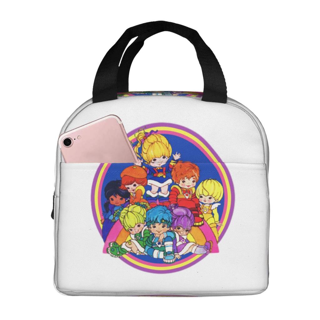 Bolsa de almuerzo aislada Rainbow Brite con corazón de arcoíris para mujeres Niños Cajas de comida portátiles Fiambrera térmica Bolso Tote