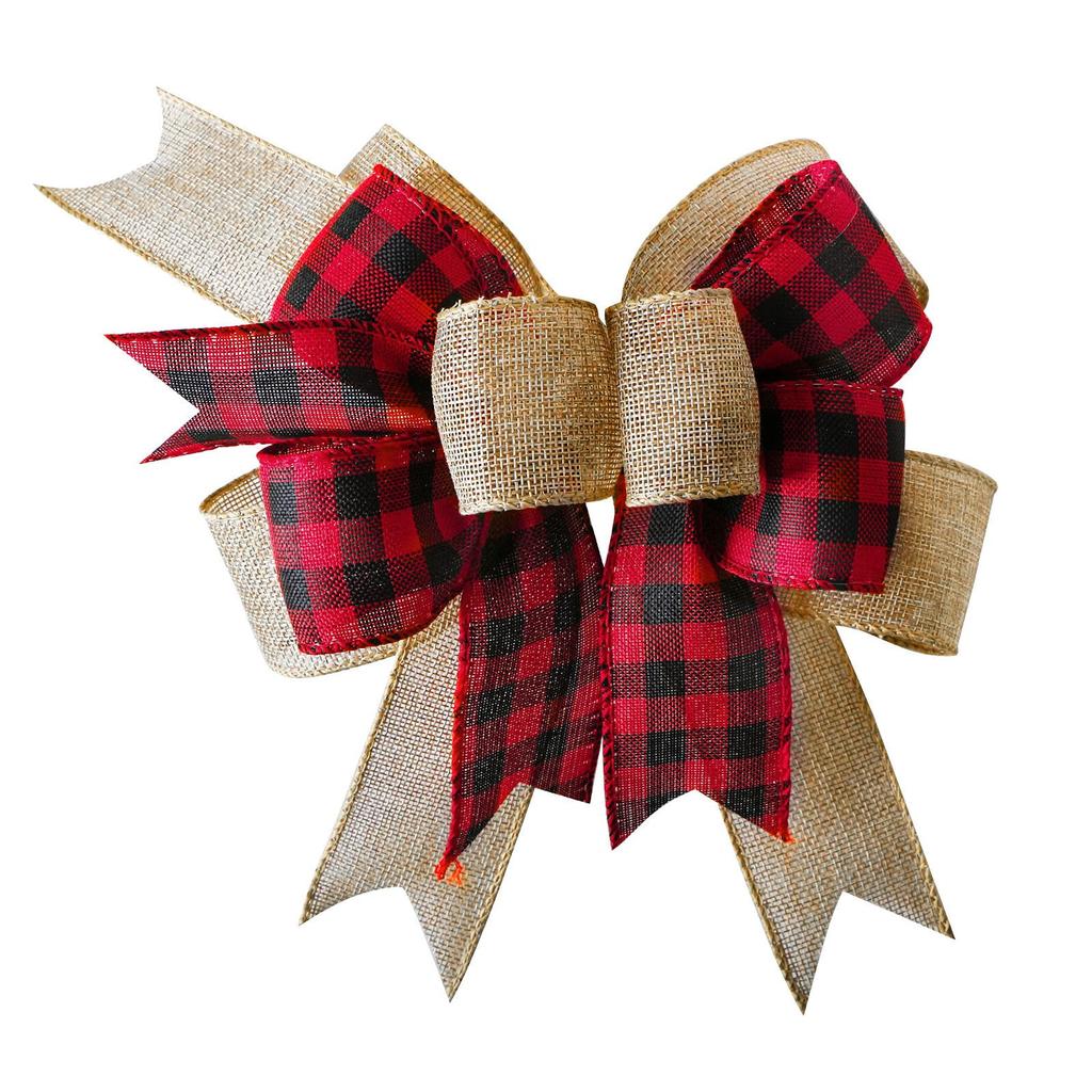 1PC Christmas Burlap Plaid Bows For Wreath DIY Crafts Xmas Gift Wrapping Bow Christmas Tree Decorations For Home New Year Gifts