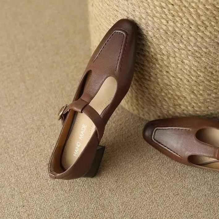Mary Janes da Donna con Intagli e Punta Quadrata - Scarpe Basse Traspiranti con Tacco Chunky Comode Primavera Autunno 2026