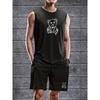Trendy Graphic Print Polyester Men's Tank Top and Shorts Set Multi-Pocket Design