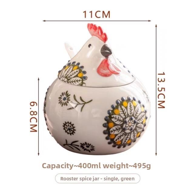 

Ceramic Chicken Salt Shaker With Lid And Spoon For Kitchen Storage And Antimoisture Use зелений