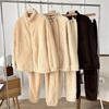 Women's G5Z Striped Plush Zipper Pajama Set - Cozy Velvet for Autumn/Winter