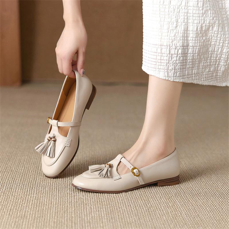 Fashion New Spring/autumn Genuine Leather Women Shoes Round Toe Shoes for Women Fashion Tassels Mary Jane Shoes Low Heels Women Pumps