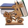 Wood Easter Bunny Cart Easter Gift Desktop Decoration Easter Statues With Floral Cart Cycling Rabbit Festival Desk Decorations