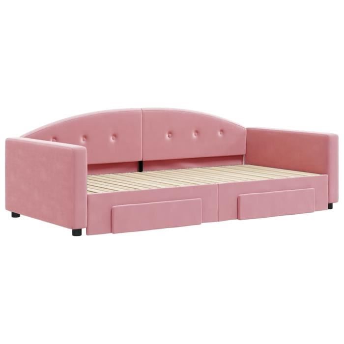 VidaXL Daybed with Trundle and Drawers Pink 100x200 Cm Velvet 3197359