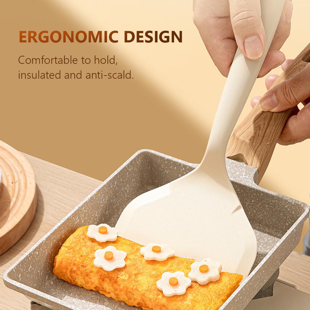 Silicone Pancake Spatula Heat-Resistant Wide Flat Turner Steak Fried Shovel for Nonstick Cookware Egg Cookie Omelette