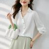 Mode Drehen Unten Kragen Chiffon Bluse Frauen Büro Button Up Damen Shirts Langarm Frau Tops Elegante Kleidung 29978