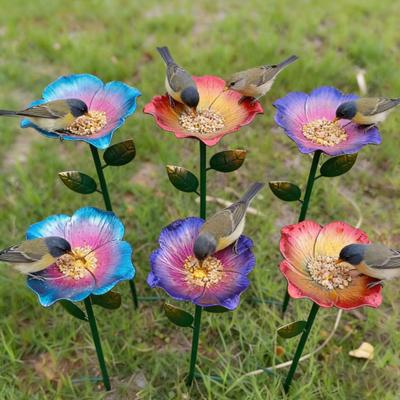 Metal Flower Bee Feeder Garden Stake Bird Bath Bee Watering Station Outdoor Bird Feeder for Pollinators Yard Lawn