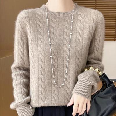 Women's 100% Pure Wool Sweater, Round Neck, Thickened, Soft Pullover - Versatile Fashion for Autumn and Winter