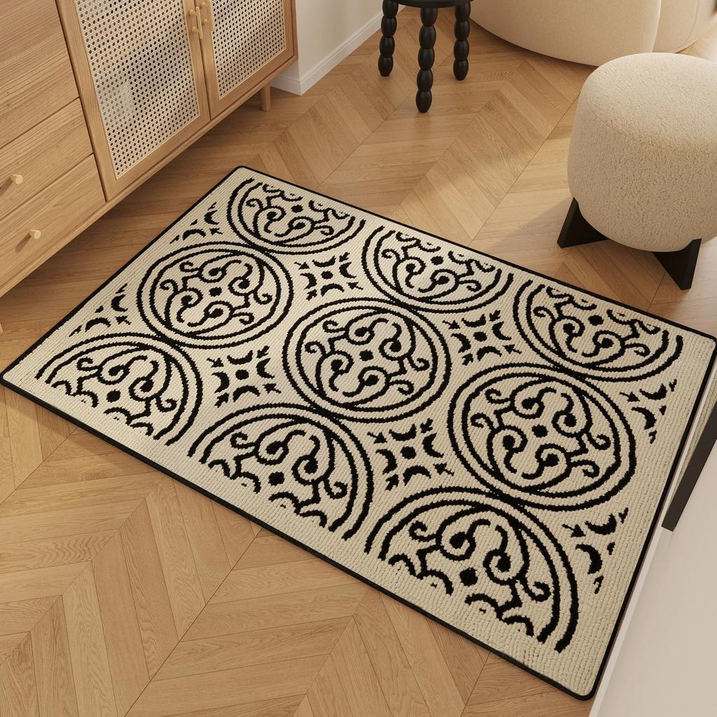 Entrance Carpet Anti-slip Waterproof Wear-resistant Floor Mat Retro Geometric Lines Rug Living Room Home Decoration Door Mats