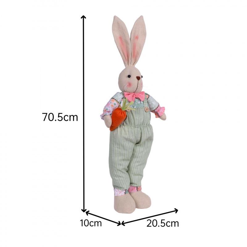 Large Easter Rabbit Ornament with Carrot and Flowers – Pink, Light Green, Brown Hanging Decoration