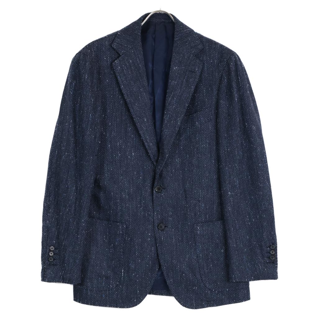 RING JACKET RP051S104 Herringbone Cashmerex Silk 3B Notched Lapel Tailored Jacket Jacket * There Is No Size Description. blueUsed