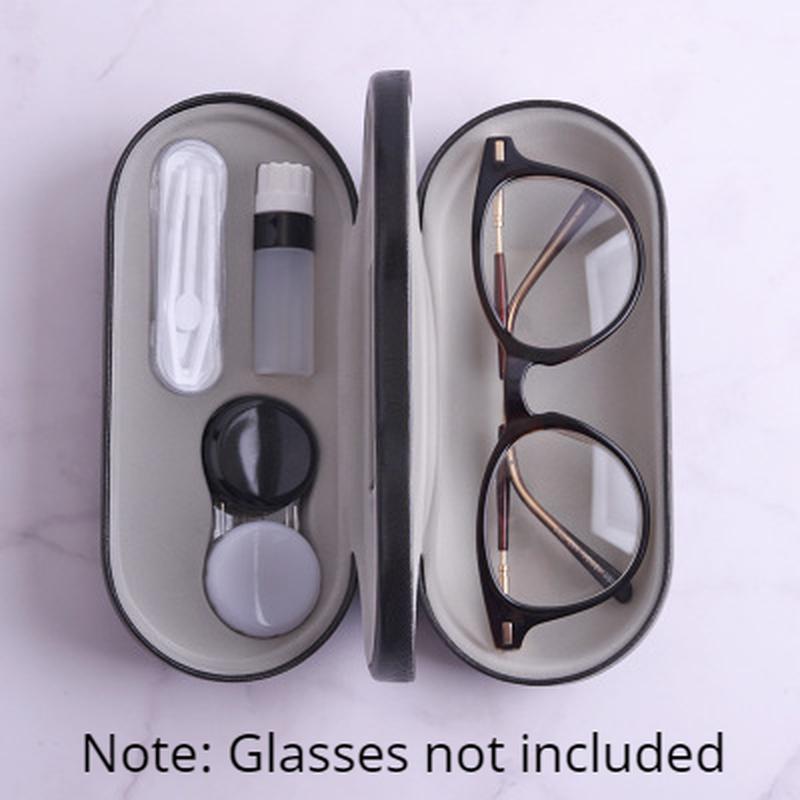 1 Pcs Leather Reading Glasses Case Double Interlayer with Mirror Metal Lens Case for Kit Box Dual Purpose Dual Use
