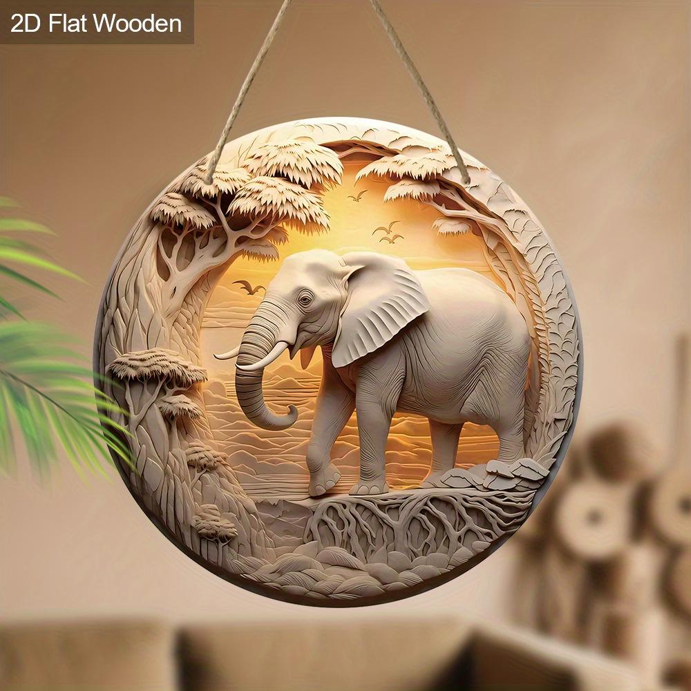 Placă de lemn rustică pentru Diwali cu model Buddha cu față de elefant - Semne și Plăci Decorative Fermecătoare pentru Decor de Perete, Fereastră