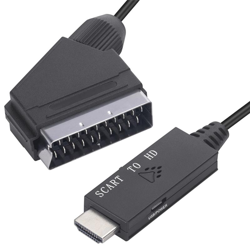 ABUO-Scart To -Compatible HD 1080P Video Converter Adapter, Male To Female For HDTV, DVD, PC, 1M Cable