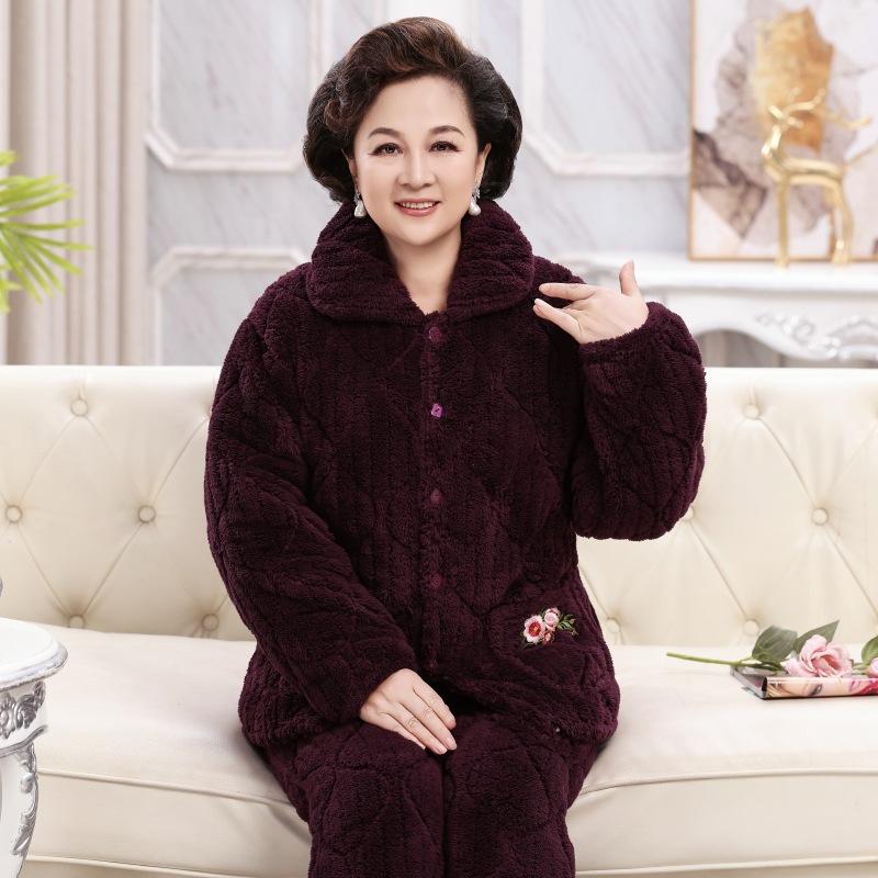 Three-layer Thickened Fleece Padded Pajamas Women's Winter Coral Fleece Extra Thick Hunan Loungewear