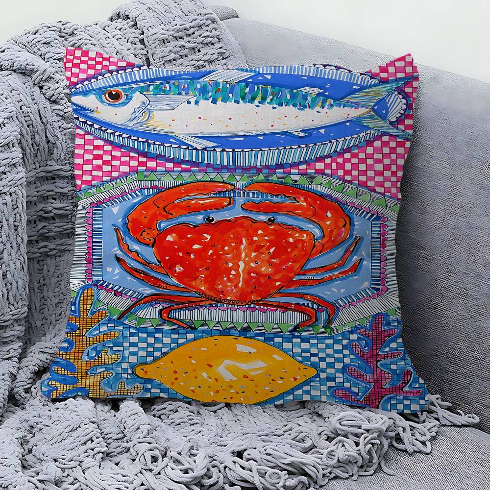 Sardine Lobster Ocean Animal Pillow Cover Sofa Cushion Cover Home Room Decoration Children Gift