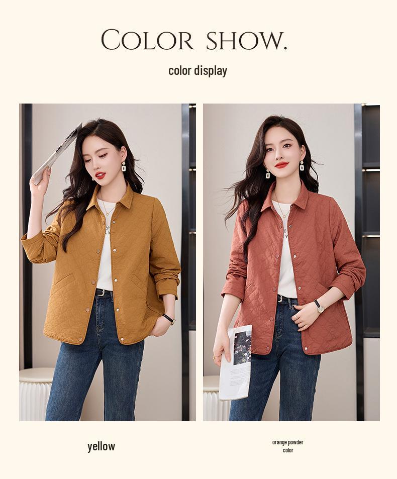 Argyle Women's Loose Lapel Jacket - Spring/Autumn 2024 Fashion for Middle-Aged Mothers, Plus Size, Casual Versatile Top