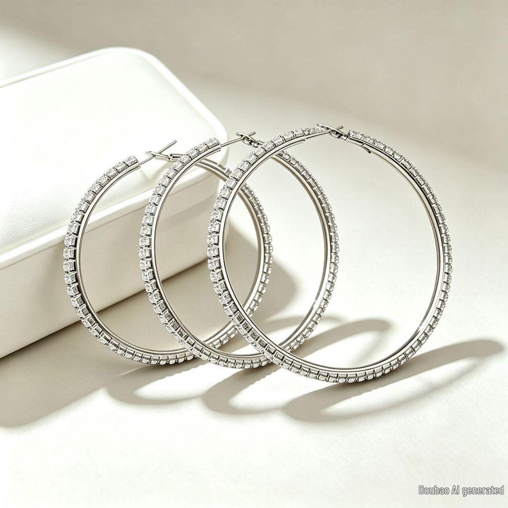 Exquisite Diamond-Studded Round Hoop Earrings: Silver Needle, European & American Fashion