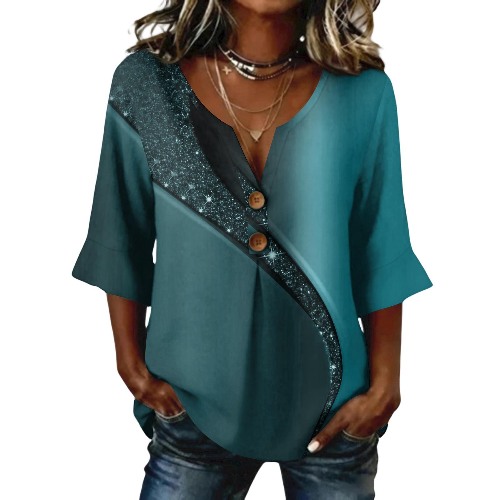 

Long Sleeve Shirts for Women Casual Printed Womens Long Sleeve Tops Button V Neck Long Sleeve Tops for Women Loose Fit M