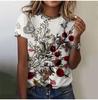 2025 Casual Sports Women's T-shirt Summer New Style Garden Collar Short Sleeve Fresh Floral Loose Lightweight Fabric Casual