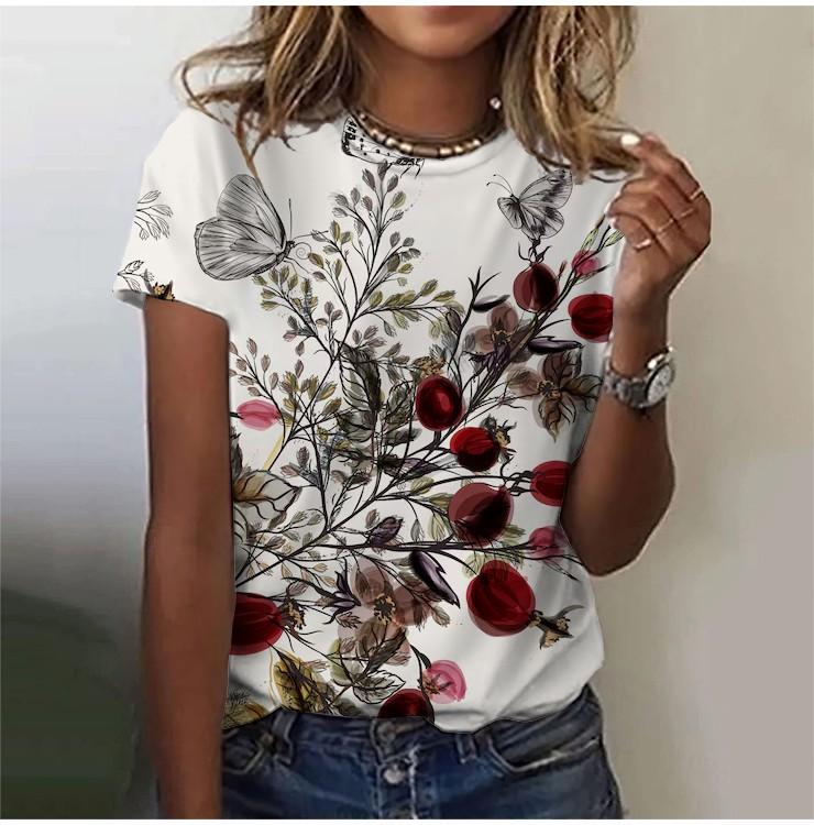 2025 Casual Sports Women's T-shirt Summer New Style Garden Collar Short Sleeve Fresh Floral Loose Lightweight Fabric Casual