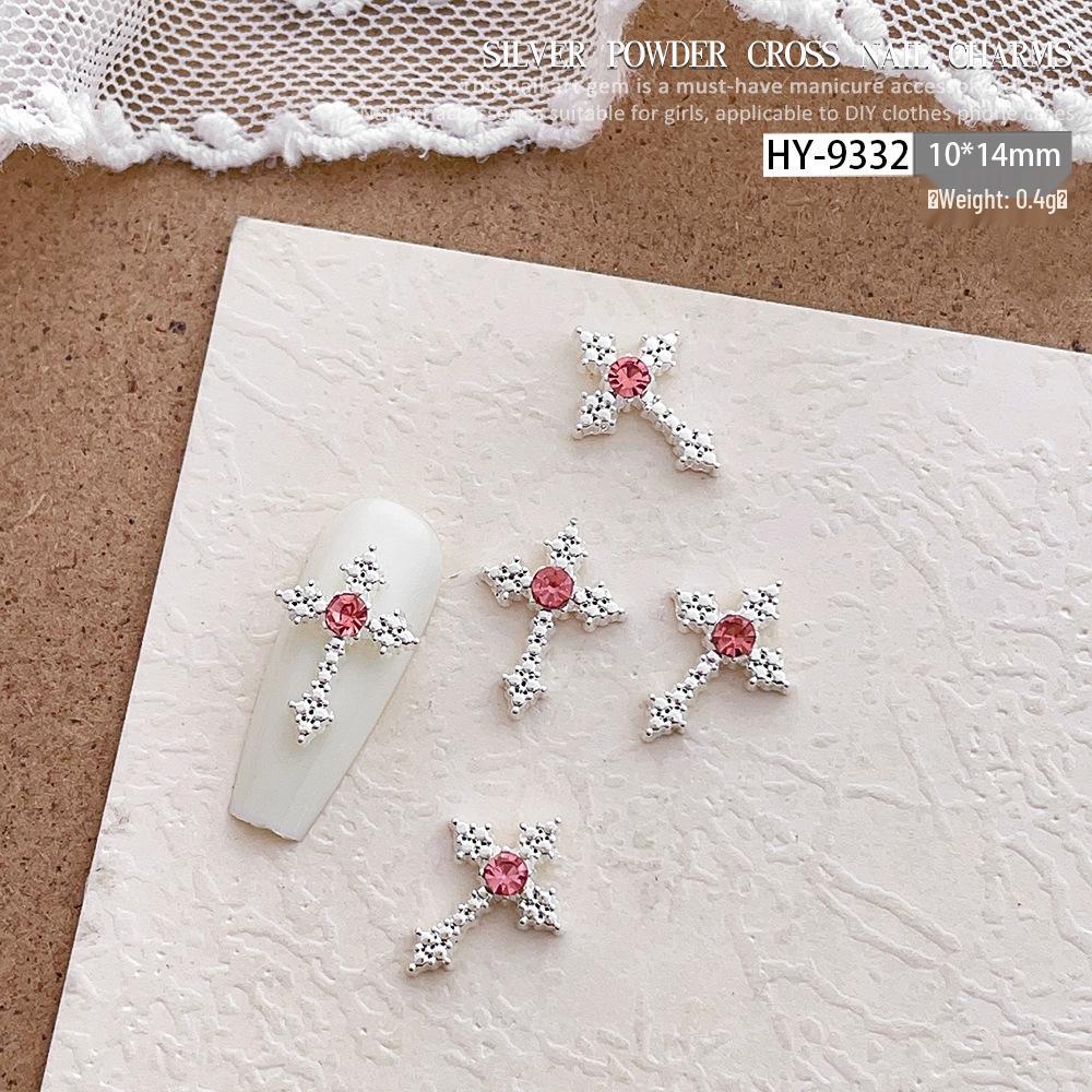 Pink Rhinestone Cross Nail Art Decorations: Multiple Styles of Wearable Metal Nail Accessories