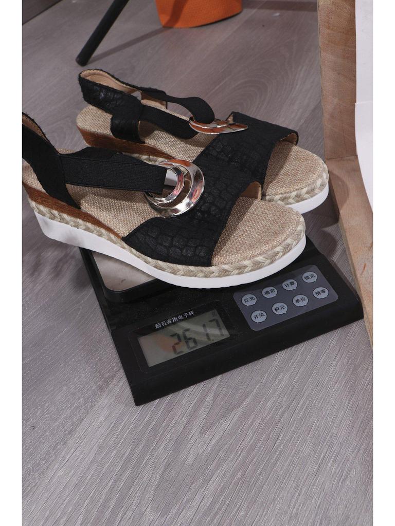 Plus Size Women's 2024 Spring/Summer Wedge Heel Sandals with Metal Buckle